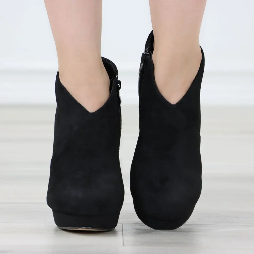 Black High Heel Platform Ankle Boots Stilettos Faux Suede - Picture 9 of 15